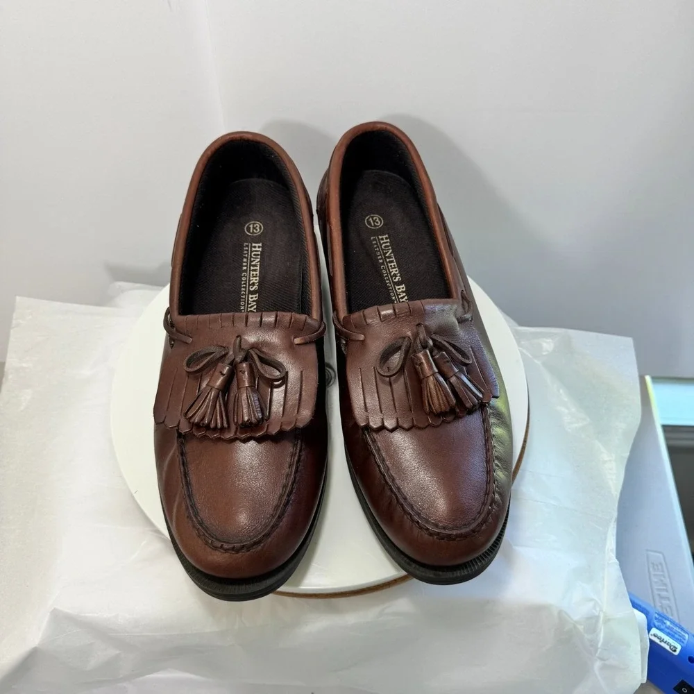 Hunters Bay Vtg. Ecletic Ivy League Leather Tassel Kiltie Loafers Men 13 Brown